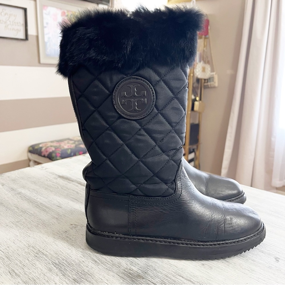 Tory Burch Black Quilted Joey lined fur Winter Boots